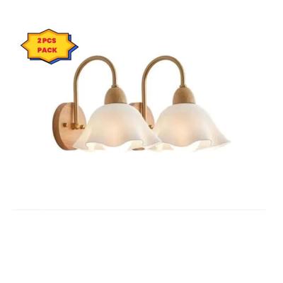 China Modern 2PCS Wooden Minimalist Modern Bedroom LED Wall Sconce Lamps Set Wood Hotel Home Loft Apartment Bedside 2PCS Wall Light Pack for sale