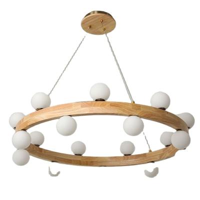 China Suspended Wooden Round Ball Minimalist Modern Home Hotel Bedroom Living Room Restaurant Hotel Hanging Pendant Suspended LED Ceiling Light for sale