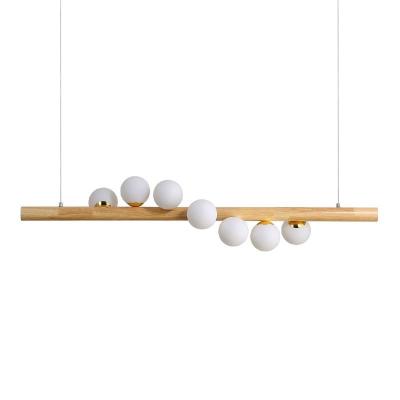 China Modern 1.5 Meter Long Linear Wooden Pendant Suspended Chandelier Light Living Room Restaurant Hotel Hanging Wood Line LED Ceiling Lamp for sale