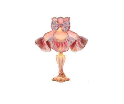 China Modern Dimmable Modern Pink Fabric Lace Flower Bow Bedroom Bedside LED Table Lamp Desk Light for sale