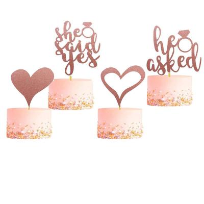 China Rose Gold Wedding Decoration Bachelorette Party Paper Cake Decor Diamond He Ask Him Said Yes Cupcake Topper Cake Bridal Shower for sale