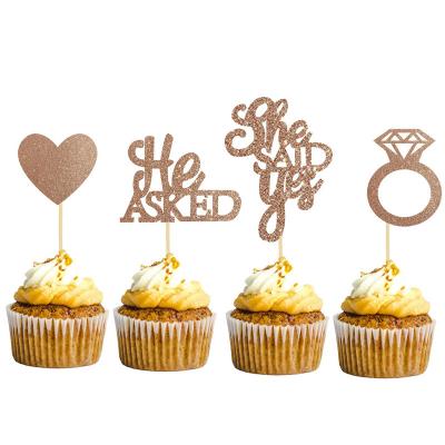 China Gold Wedding Decoration Bachelor Party Paper Cake Decor Diamond He Ask Him Said Yes Cupcake Topper Cake Bridal Shower for sale