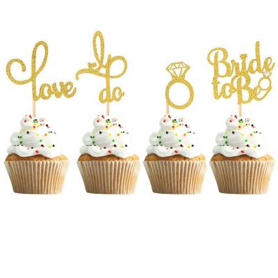 China Gold Diamond Bride To Be Cupcake Topper Wedding Cake Topper Bridal Shower Gold Bachelor Party Paper Cake Decor for sale