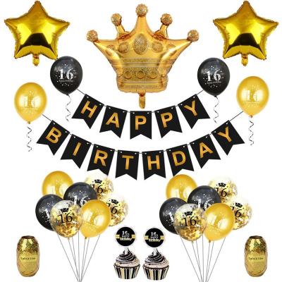 China Cupcake Topper Happy Birthday Banner Party Star and Crown Foil Balloons Celebration Birthday 21st 30th Fortieth Fiftieth Supplies Set Kit for sale