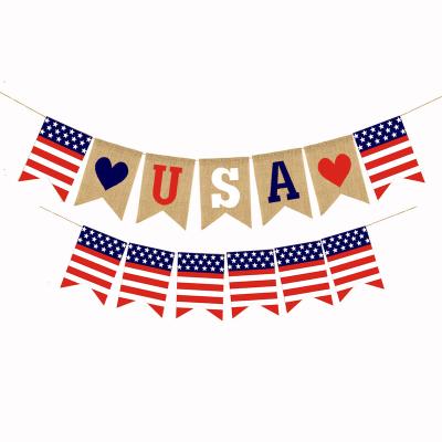 China Other Activities Independence Day Burlap Banners for 4th of July Decorations USA Bunting American Flag Banners Garlands Mantel Fireplace Decori for sale