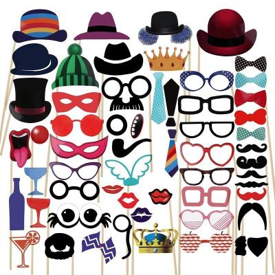 China Fashion New 58Pcs Party Props For Photo Booth Birthday Wedding Funny DIY Prom Costumes Mustache Glasses Lipstick Thrower On A Stick for sale