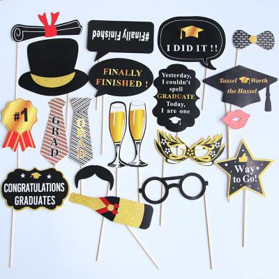 China Fashion Funny Graduation Photo Booth Prop DIY Costume Graduation Party Favors Decoration Supplies Black And Gold Graduate Decor With Stick for sale