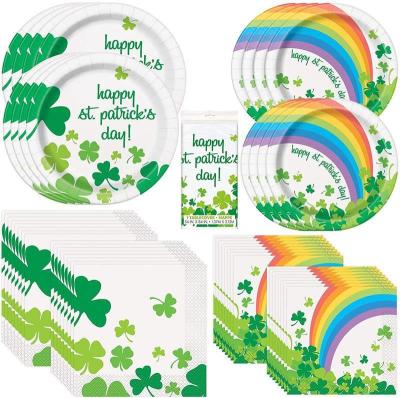 China Reusable St. Patrick's Day Party Decoration Tableware Set Paper Plates Napkin Paper Cup Table cloth Knife Spoon Fork Clovers Party kit for sale