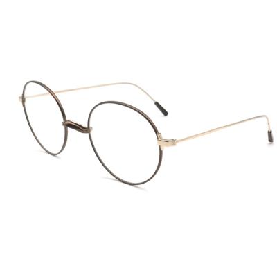 China Full-Rim Vintage Prescription Olive Reddish Brown Anti Blue Light Metal Eyeglasses Without Nose Pads for sale