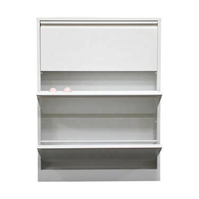 China Home Stylish Shoe Cabinet Narrow 3 Tiers Storage Rack White Shoe Box With Folable Structure for sale