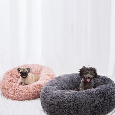 China Travel CF Factory Faux Fur Pet Supplies Fluffy Dog Pillow Blanket Around Calming Custom Pet Bed Dog Bed Donut Dog Beds for sale