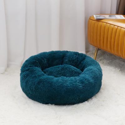 China Travel CF Plant Faux Fur Washable Plush Around Dog Bed Cat Bed Calming Cat Cave Rests Round Luxury Dog Bed for sale