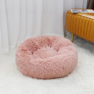 China Travel CF Factory Faux Fur Washable Plush Round Sofa Cat Bed Eco Friendly Dog Rest Round Luxury Donut Dog Bed for sale