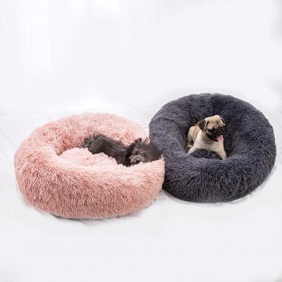 China CF Factory Waterproof Faux Fur Washable Soft Plush Dog Bed Eco-Friendly Round Pet Para Bed Para Plush Dog Beds for sale