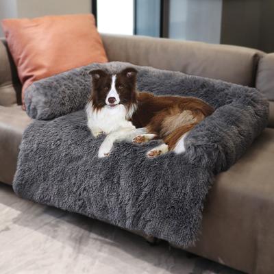 China CF Factory Removable Washable Faux Plush Fur Calming Cover Furniture Protector Pet Beds For Dog Plush Dog Cat Bed Luxury Dog Beds for sale