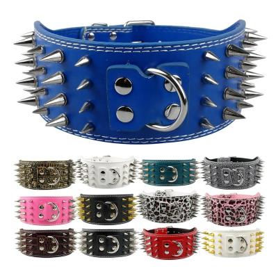 China Viable 3 Inch Width Spikes Studded Leather Dog Collar For Large Doberman M L XL Breeds Pit Bull Sizes for sale