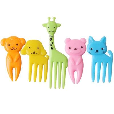 China Wholesale Creative Plastic Cartoon Children Fruit Animal Fork 10 Pcs Viable for sale