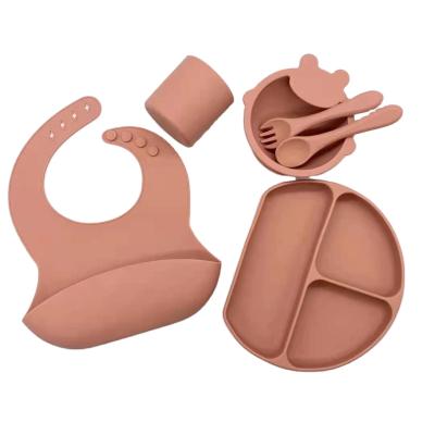 China Amazon Hot Sale Reusable Tableware Baby Toddler Silicone Suction Dish Set Children Divided Tableware BPA Free Feeding for sale