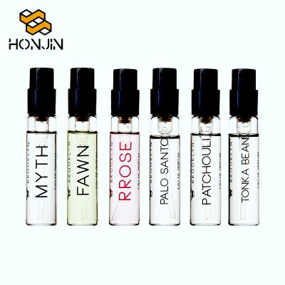 China Small Gold 1ml Aroma Perfume Spray Bottle Cosmetic Pink Vials Glass Sample Bottles for sale