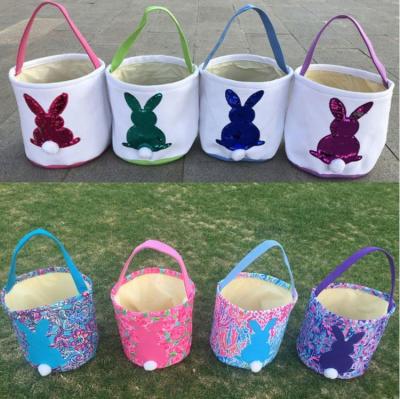 China Cute Canvas Easter Baby Baskets Rabbit Pattern Easter Bags Bucket Wholesale Pails Monogram Easter Tote Bag for sale