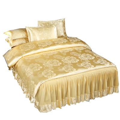 China Disposable Classic European Style Jacquard Fabric 4 Pieces 6 Pieces Wedding Queen Bedroom Bed Quilt Cover King Size Bedding Set for sale