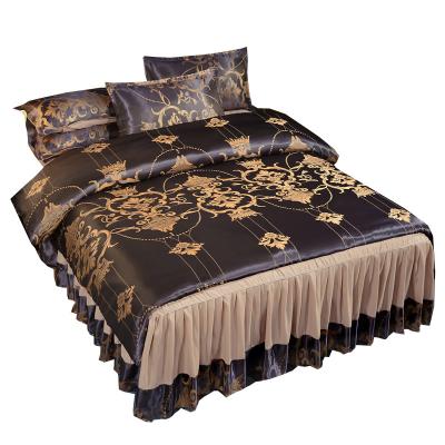 China Disposable luxury classic shinning sateen flower cotton queen size bedroom bed duvet cover removable bedding set for sale