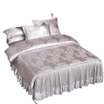 China Wholesale Disposable Jacquard 4in1 White Satin Cotton Home Bed Quilt Quilt Cover Silk Soft Bedding Set for sale