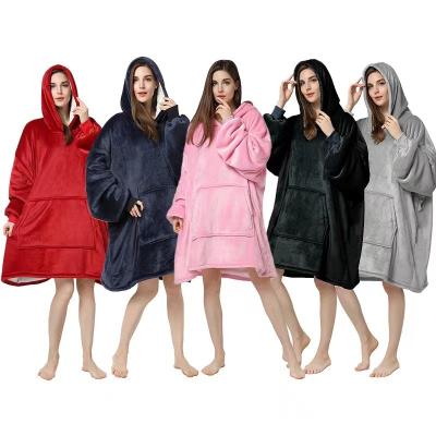 China Travel Sherpa Sweatshirt Blanket Luxury Plush Fleece Hoodie Oversized Hooded Blanket With Pocket For Adults for sale