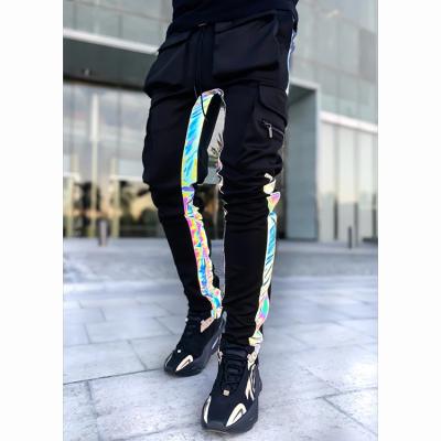 China 2021 new night run stripe men's casual men's fashion reflective pants anti-pilling pants hop tight men's reflective pants for sale