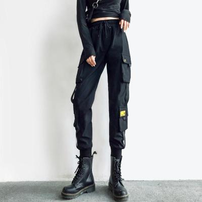 China Breathable Women Cargo Pants Pocket Black Jogger Ribbon Hop Streetwear Harajuku Females Harem Pants Punk Pants for sale