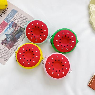 China Mini cute little fashion girl silicone girl fashion purse waltermellon fruit lightweight round wallet bag cheap wholesale high quality waterproof for sale