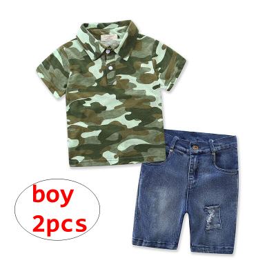 China Polyester/Cotton Boy Summer Camouflage Clothing Set Toddler Short Sleeve T-shirt + Denim Shorts 2pcs Outfit For 2-7t for sale