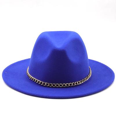 China Jazz Hat With Chain Band Checked Church Chain Hat Ribbon Wool Felt Felted Hats For Man And Women Fedora Solid Color for sale