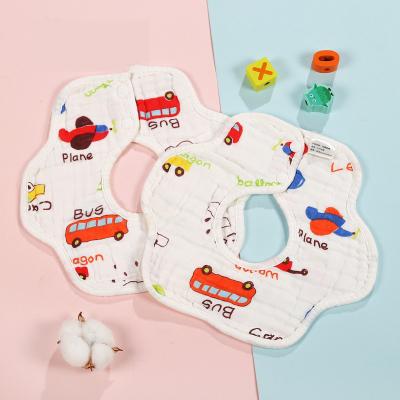 China Hongwin Washable Organic Cotton Flower Shape 6 Layer Muslin Cotton Baby Bibs Printed Cotton Feeding Bibs for sale