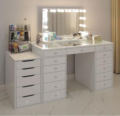 China Foldable Make Up Vanity Table Set Modern European Vanity Dressing Table With Mirror And Stool Mirrored Dressing Table for sale