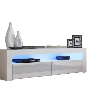 China Extendable High Gloss White Wholesale Blue Led Light Wood Tempered Glass Tv Stand for sale