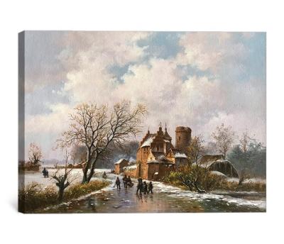 China 100% Hand Painted Vintage Impressionist Winter Landscape Canvas Oil Painting of West Holland Village for Sale for sale