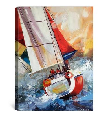 China Hand Painted Abstract Sea Sailboat Modern Contemporary Seascape Artwork Oil Paintings On Canvas For Wall Art Decor for sale