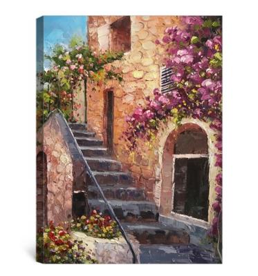 China Hand Painted Skills Impressionist Artist Europe Mediterranean Oil Painting Beautiful On Canvas Europe Garden Landscape Oil Painting For Decor for sale