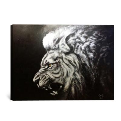 China Decorative Realistic Black And White Realistic Lion Animal Oil Painting On Canvas for sale