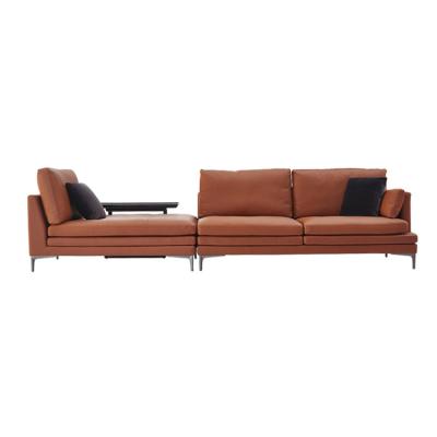 China Fashion New Style Unremovable Dark Orange Color Modern Style Three Seat Genuine Leather Sofa for sale