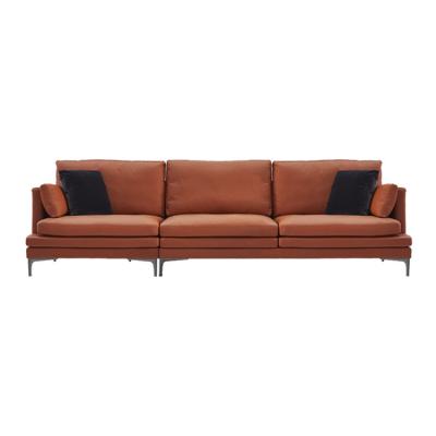 China Unremovable Dark Orange Color Leather Feather New Products High Density Sponge Leather Sofa for sale