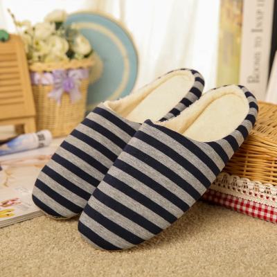 China Anti-odor Winter Women Men Women Plush Striped Warm Indoor Floor Quiet Slipper for sale