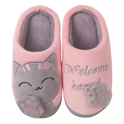 China Flat Fuzzy Fluffy Cute Cat Fluffy Plush Winter Children Kids Warm Slipper for sale