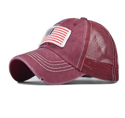 China COMMON 6 - panel USA flag patch mesh baseball cap ponytail hat washed gorras for sale