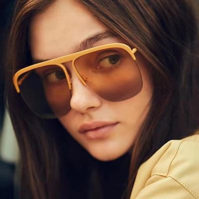 China Fashion Vintage Shades Comfort Big Sun Glass Men Women Metal Half Frame Unisex Oversized Square Shades Sunglasses for sale