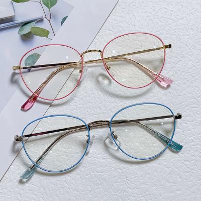 China New Design 2022 Vintage Oval Computer Anti Eyewear Reading Glasses Elegant Blue Gold Metal Glass Frame for sale