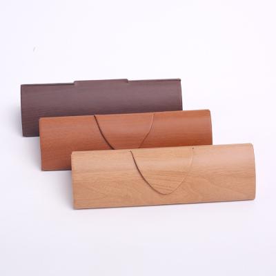 China Eco-Friendly Recyclable Eyewear Storage Box Small Triangle Wood Grain Glasses Case Handmade Show Box for sale