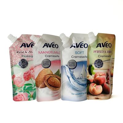 China BIODEGRADABLE plastic bag custom print 100 ml liquid bag spout pouch bag apple peach nuts for sale