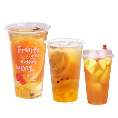 China Eco-Friendly / Easy To Carry Juice Cold Drinks Ice Cream Cup Disposable Plastic Cup With Custom Logo Printing Disposable Lids And Straw for sale